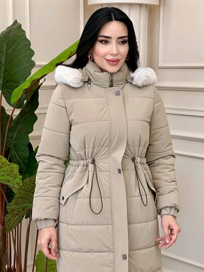 Bel Büzme Desenli Şişme Kaban 8194 t-24 Bej
