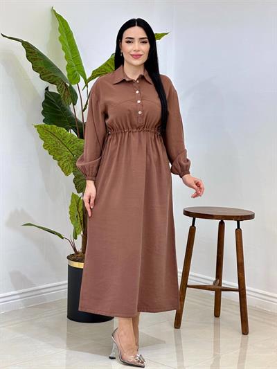Bel Büzme Spor Elbise 20693 T-25 Kahverengi