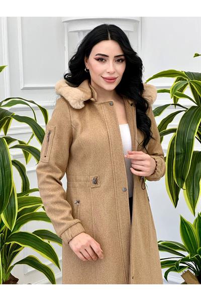 Bel Büzmeli Kaşe Kaban 8156 Açık Kahve