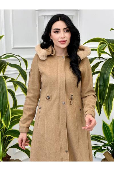 Bel Büzmeli Kaşe Kaban 8156 Açık Kahve