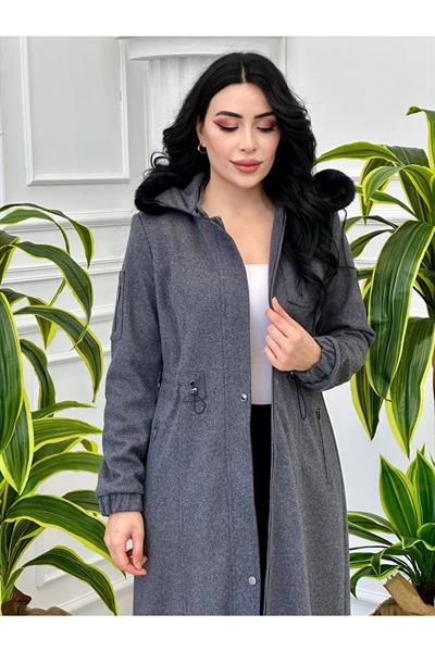 Bel Büzmeli Kaşe Kaban 8156 Gri