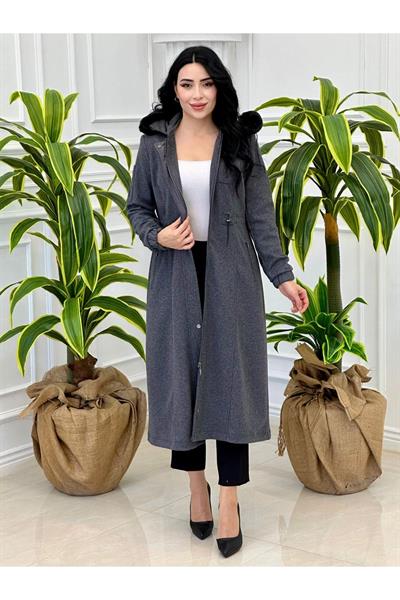 Bel Büzmeli Kaşe Kaban 8156 Gri