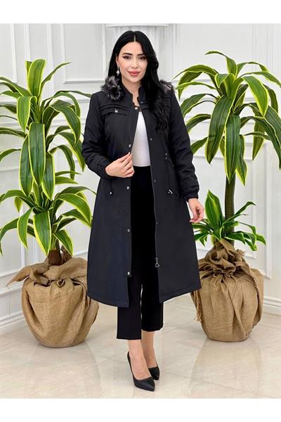 Bel Büzmeli Parka Kaban 4232 Siyah