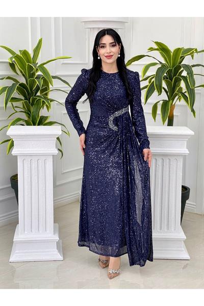 Bel Detay Payet Elbise 3925 Lacivert