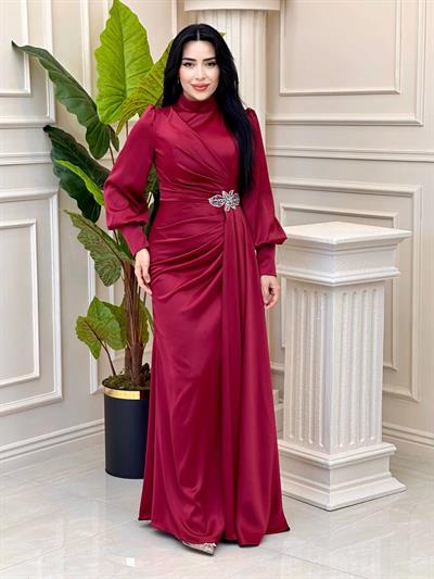 Bel Detay Saten Abiye 4579 t-24 Bordo