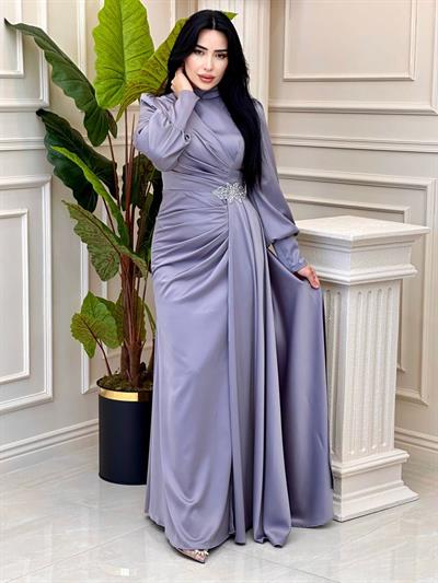 Bel Detay Saten Abiye 4579 t-24 Gri