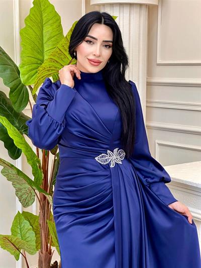 Bel Detay Saten Abiye 4579 t-24 Lacivert