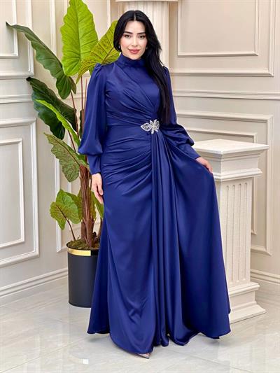 Bel Detay Saten Abiye 4579 t-24 Lacivert