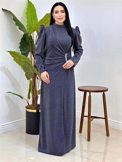 Bel Drape Simli Abiye 0065 Gri