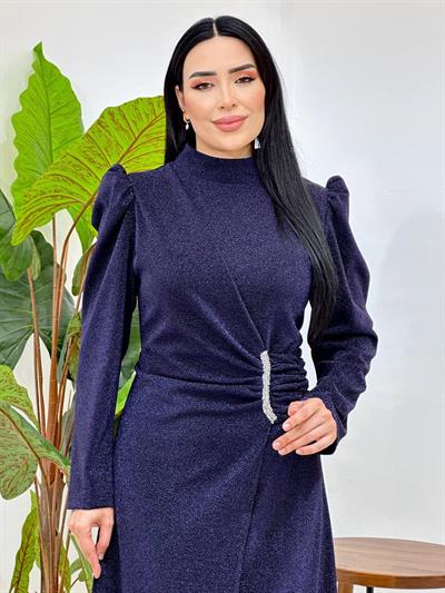 Bel Drape Simli Abiye 0065 Lacivert