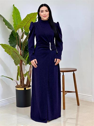 Bel Drape Simli Abiye 0065 Lacivert