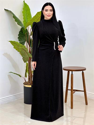 Bel Drape Simli Abiye 0065 Siyah