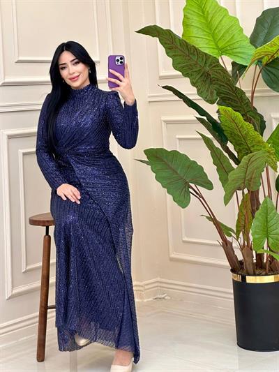 Bel Düğüm Detay Bonçuk İşleme Abiye 0677 A-25 Lacivert