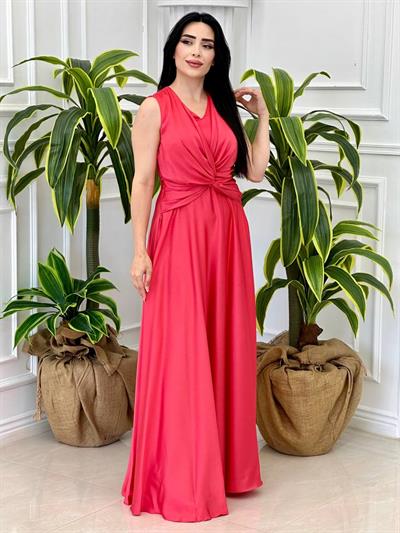 Bel Düğümlü Saten Abiye 4199 t-24 pembe