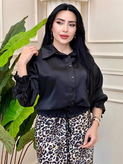 Bel Gipeli Saten Bluz 2863 t-24 Siyah