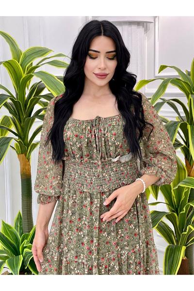 Bel Gipeli  Şifon Elbise 5160 Haki