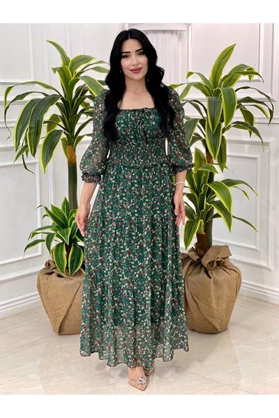 Bel Gipeli  Şifon Elbise 5160 Yeşil