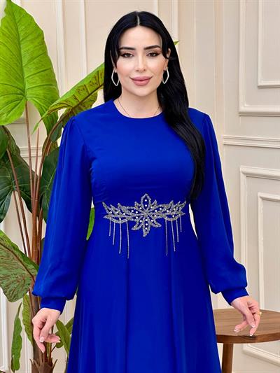 Bel İşleme Eteği Pelerin Elbise 1063 Saks