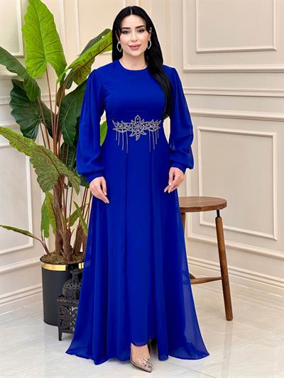 Bel İşleme Eteği Pelerin Elbise 1063 Saks