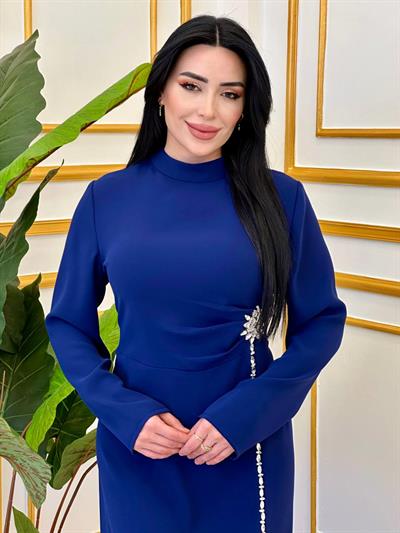 Bel Üç Pile Taş Şerit Elbise 3001 t-24 Saks
