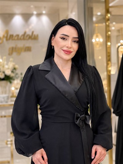 Beli Fiyonklu Şifon Elbise 7079 T-26 Siyah