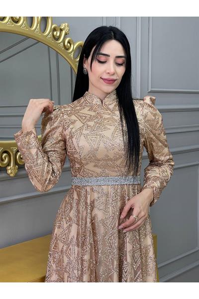 Beli Taşlı Simli Abiye 17641 Gold
