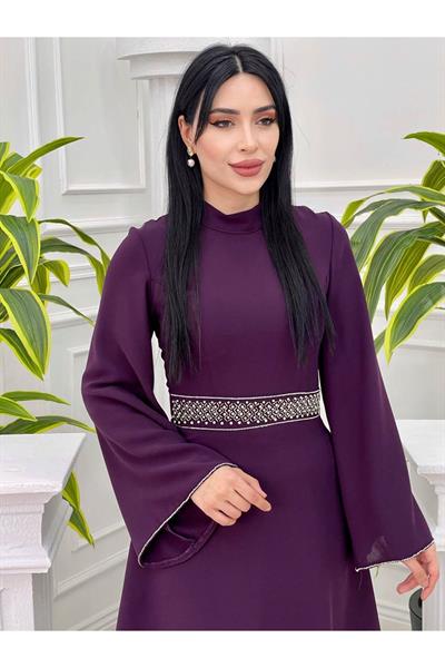 Beli Taşlı Tunik Takım 4704 Mor