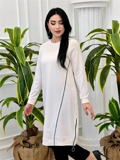 Biyeli Uzun Tunik 7088 Ekru