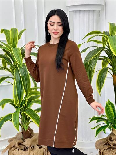Biyeli Uzun Tunik 7088 Kahverengi