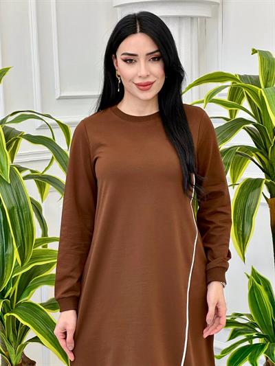 Biyeli Uzun Tunik 7088 Kahverengi