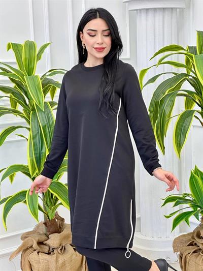 Biyeli Uzun Tunik 7088 Siyah