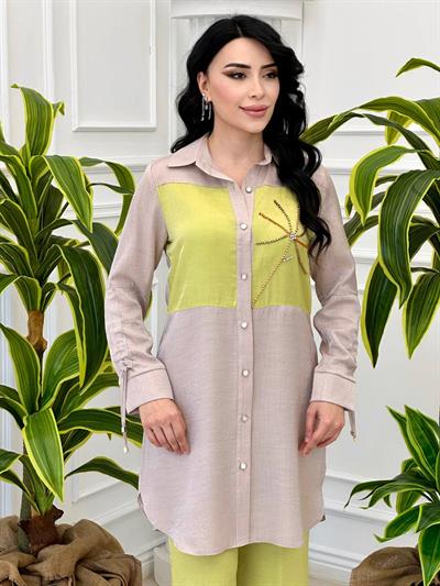 Bloklu Jakarlı Takım 6143 t-24 Bej