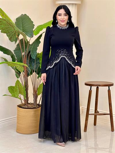 Bluzu Taşlı Organze Etekli Takım 5436 T-25 Siyah