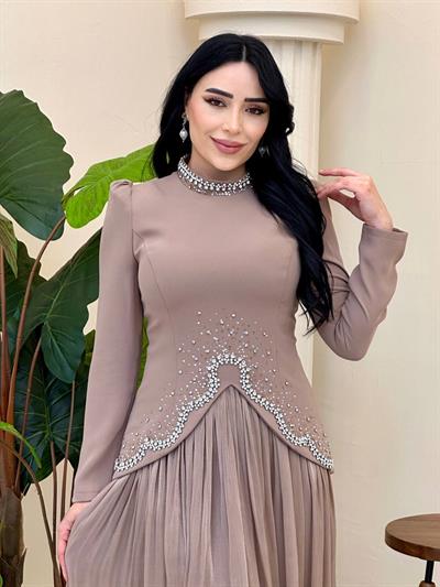 Bluzu Taşlı Organze Etekli Takım 5436 T-25 Vizon