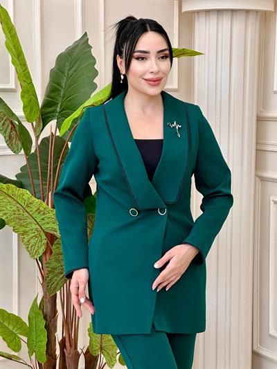 Boncuk Biye Pantolonlu Takım 0396 t-24 Zümrüt Yeşil