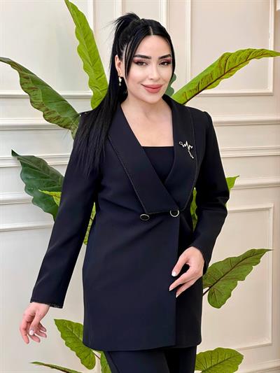 Boncuk Biye Pantolonlu Takım 0396 t-24 Siyah
