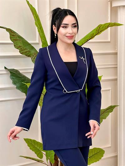 Boncuk Biye Pantolonlu Takım 0396 t-24 Lacivert