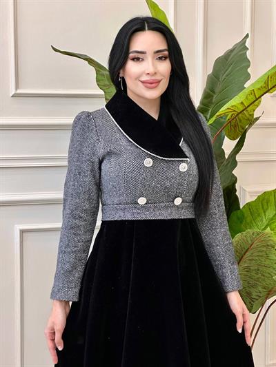 Boncuk Biyeli Elbise 0412 t-24 Siyah