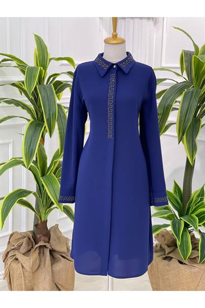 Boncuk Detay Tunik 1160 Saks