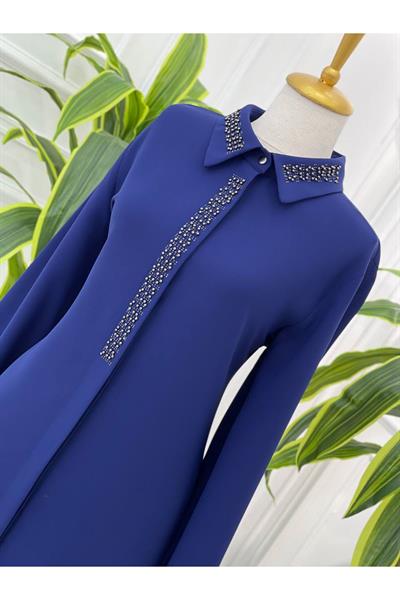 Boncuk Detay Tunik 1160 Saks