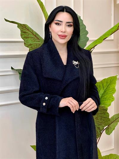 Broş Detay Angora Karışım Kaban 7131 t-24 Siyah