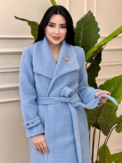 Broş Detay Angora Karışım Kaban 7131 t-24 Mavi