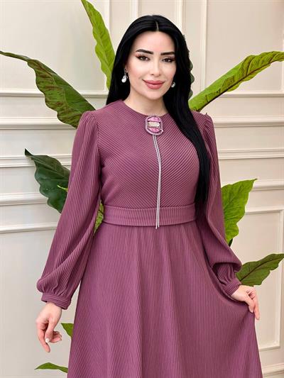 Broşlu Fitilli Elbise 1766 t-24 Rose