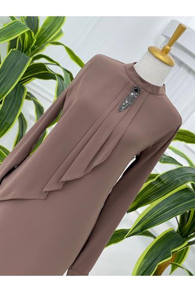 Broşlu Tunik 774 Kahverengi