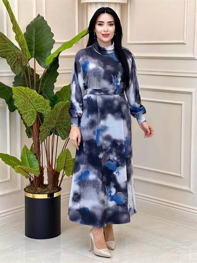 Bulut Desen Simli Elbise 1469 t-24 Gri