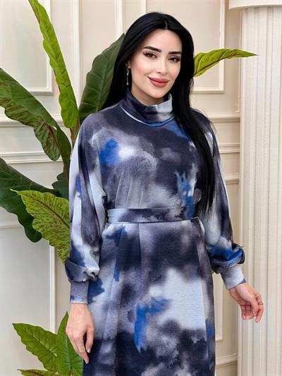 Bulut Desen Simli Elbise 1469 t-24 Gri