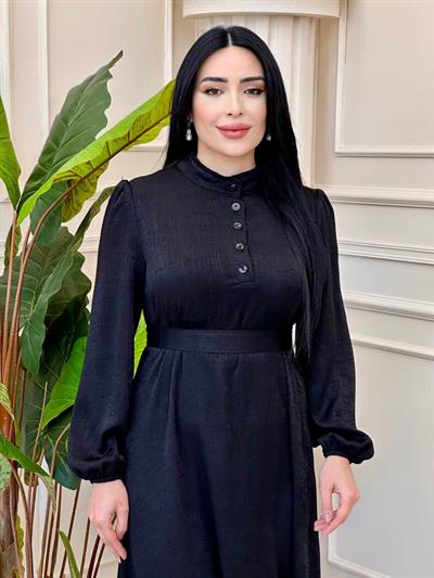 Büyük Beden Düğmeli Elbise 9567 t-24 Siyah