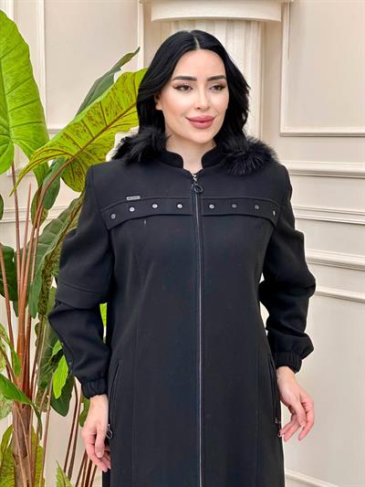 Büyük Beden Kaşe Manto 1535 t-24 Siyah
