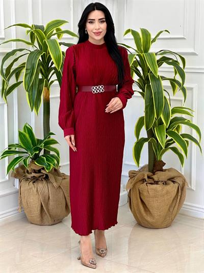Büyük Beden Kemerli Elbise 4471 t-24 Bordo