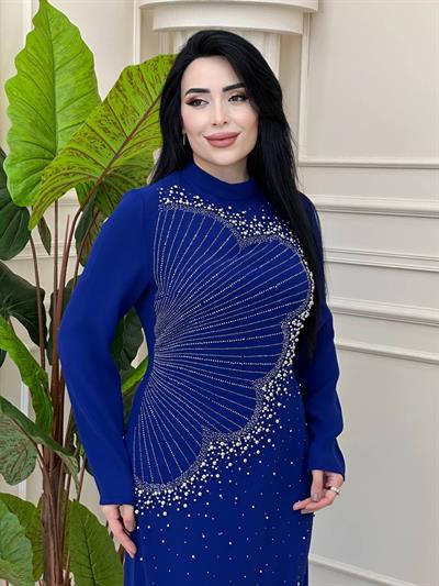 Çakma İnci İşleme Krep Elbise 2102 t-24 Saks